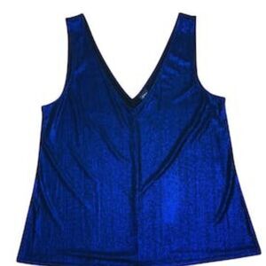 City Streets Vintage Blue Metallic‎ V-Neck Top